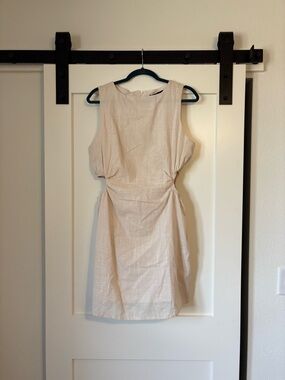 Sleeveless Cream Mini Dress with Side Ruching